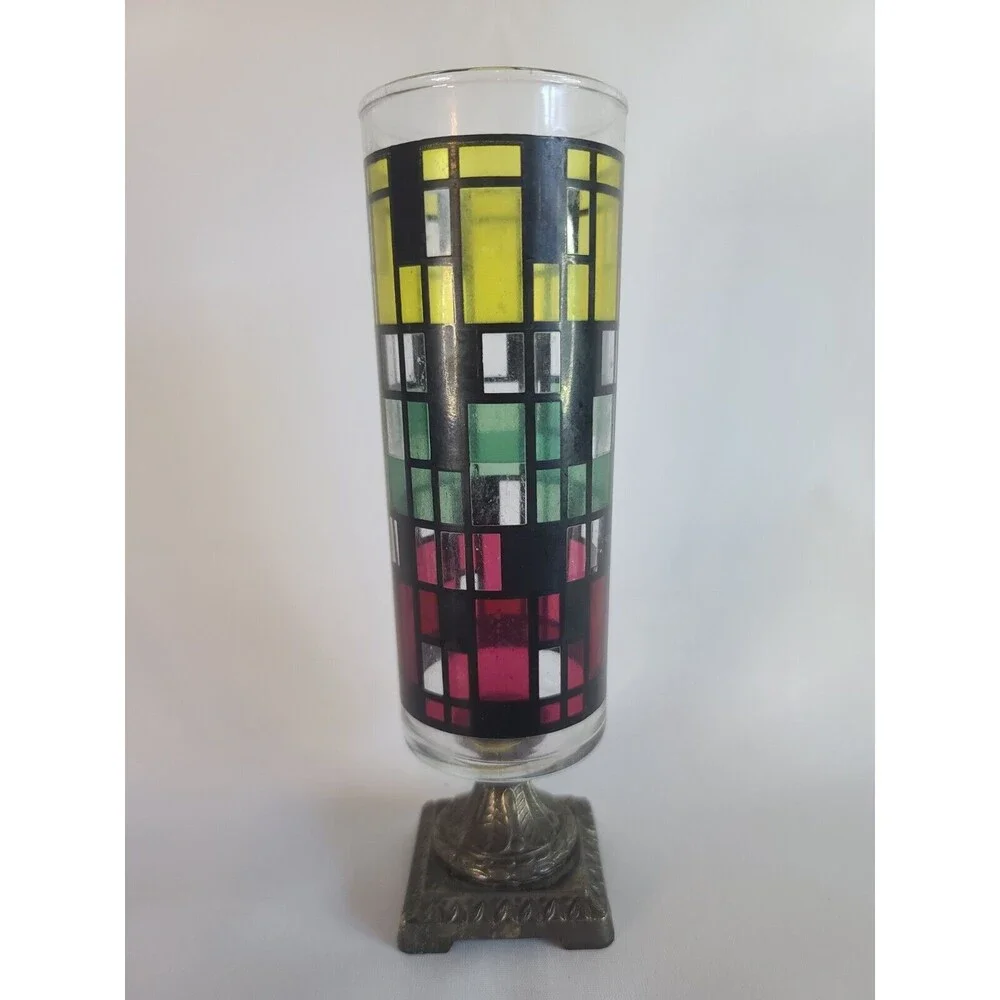 Vintage Antiqued Candelrama Nu-Trend Candle Holder - Stained Glass Look